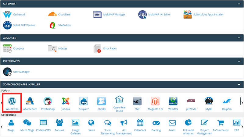 install wordpress in cpanel step 1