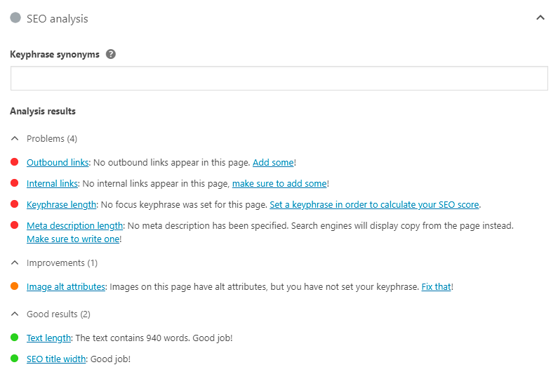 Yoast SEO Analysis