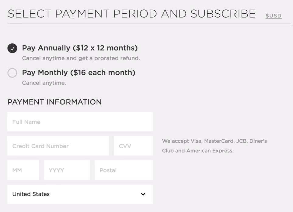 select payment period and subscribe