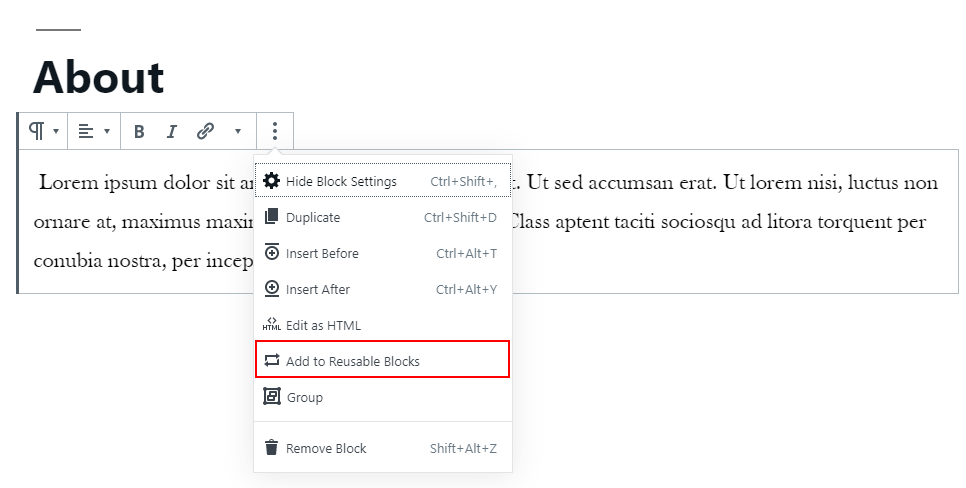 create reusable block step 2
