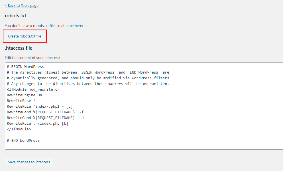 yoast seo tools file editor create robot file