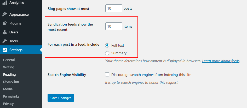 Set Up RSS Feed For WordPress
