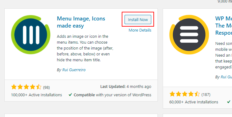 menu image plugin wordpress install