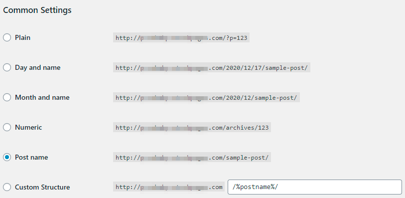 Permalinks Post Name
