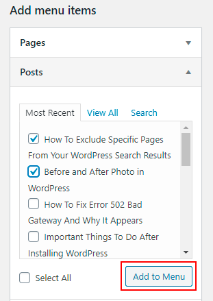 add post to WordPress menu
