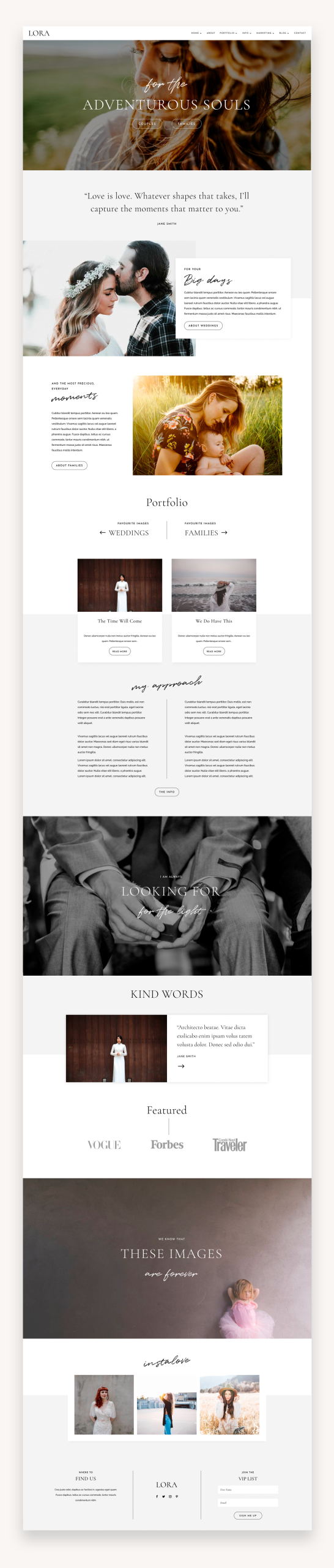 Lora Photography Divi Child Theme