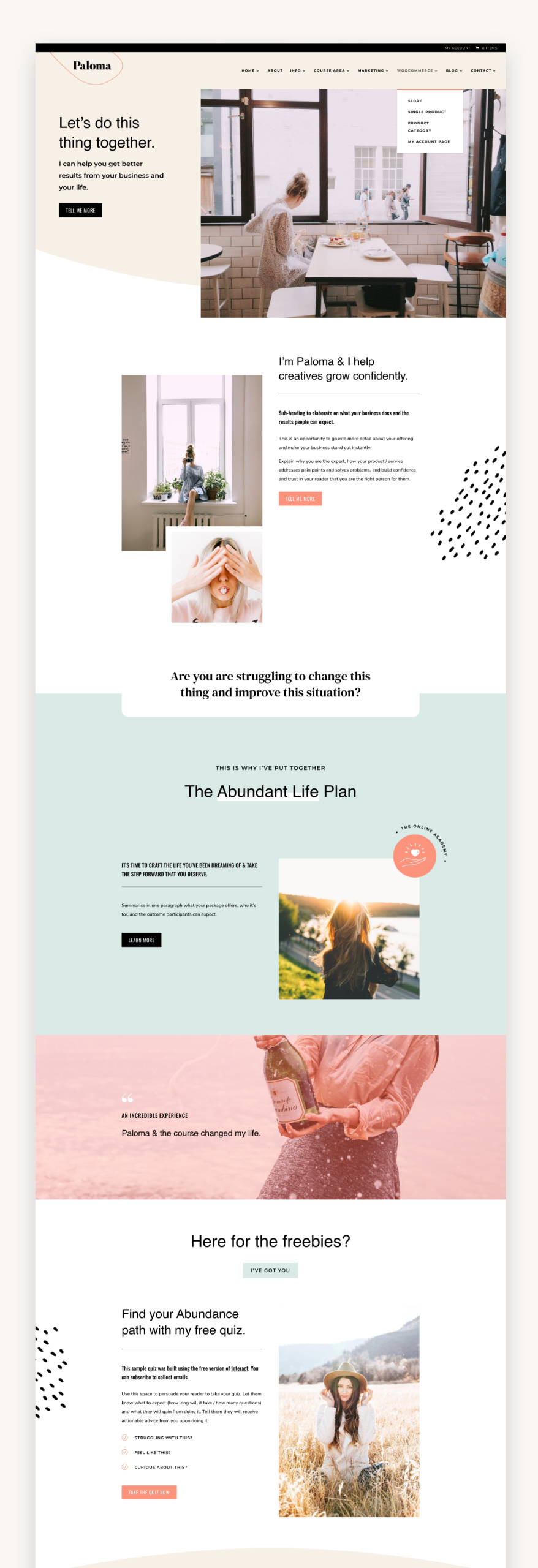 Paloma Coaching and Online Course Divi Child Theme