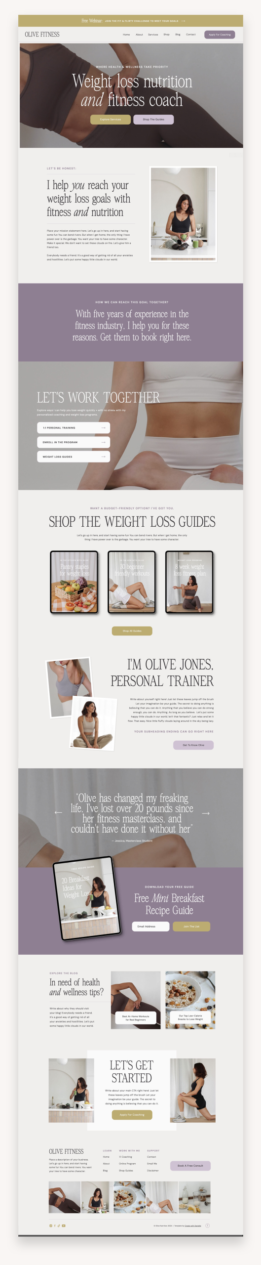 Olive health Showit Website Template