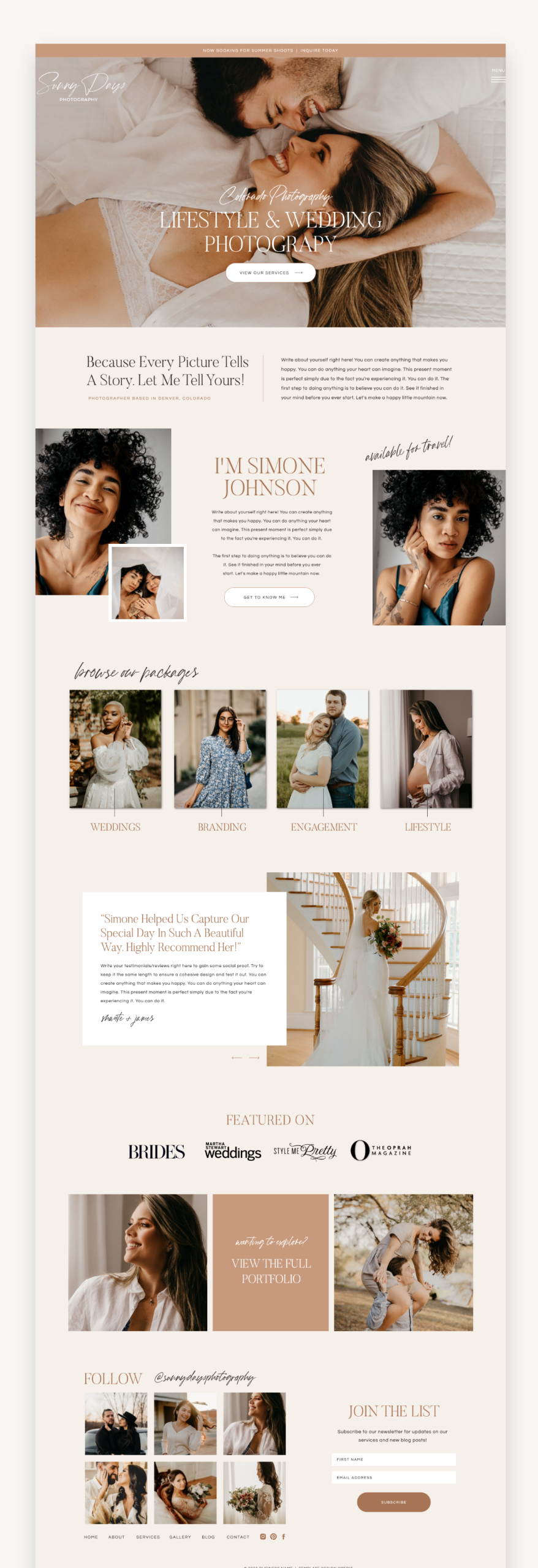 Sunny Days Photography Showit Template