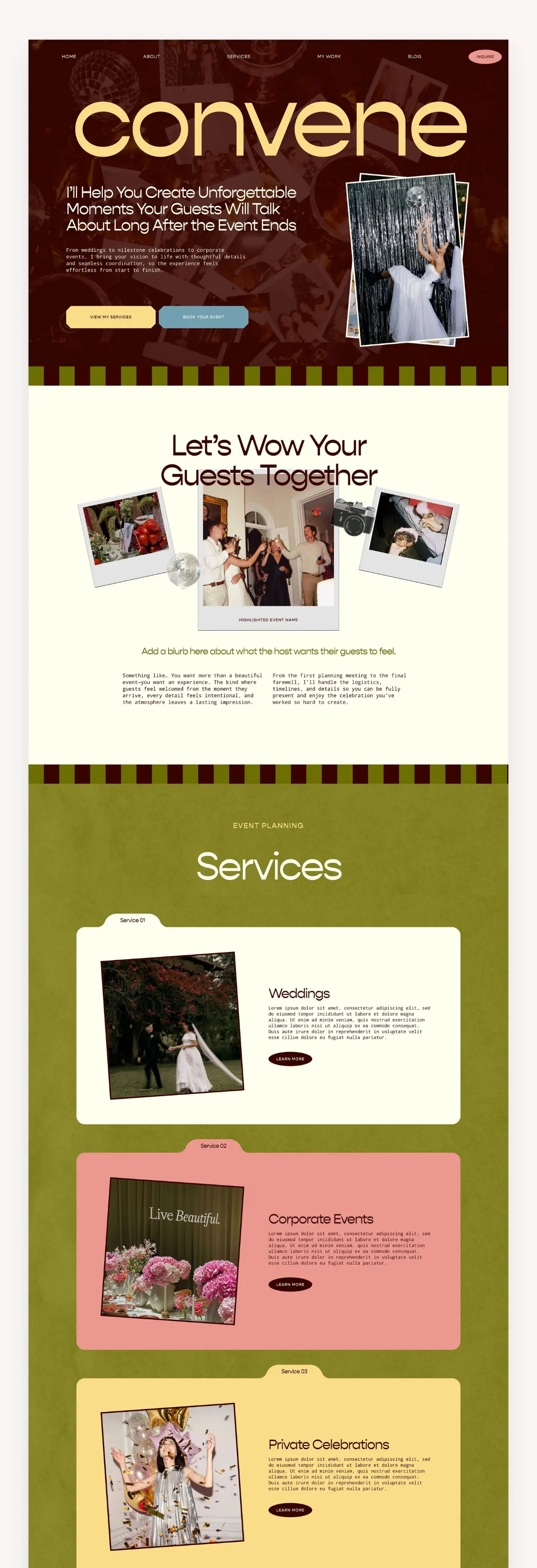 Convene wedding planner Squarespace template