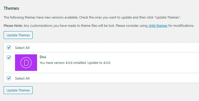 Updating Divi Step 1