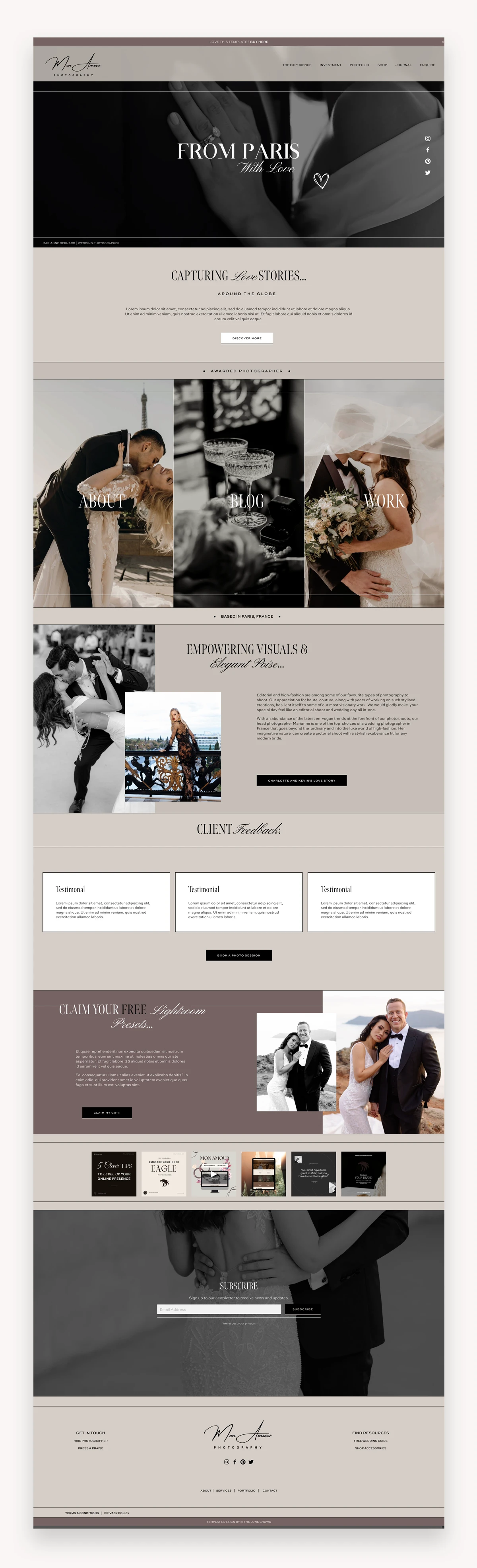 Mon Amour photography Squarespace template