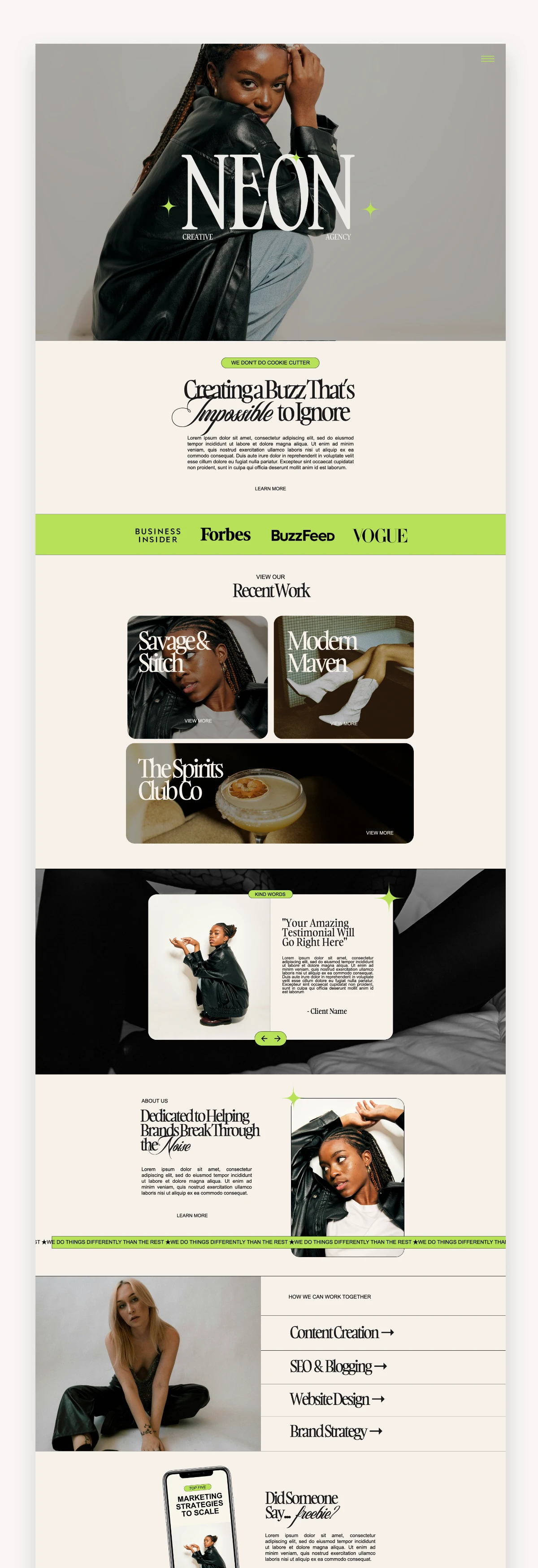 Neon Creative Coach Showit Template