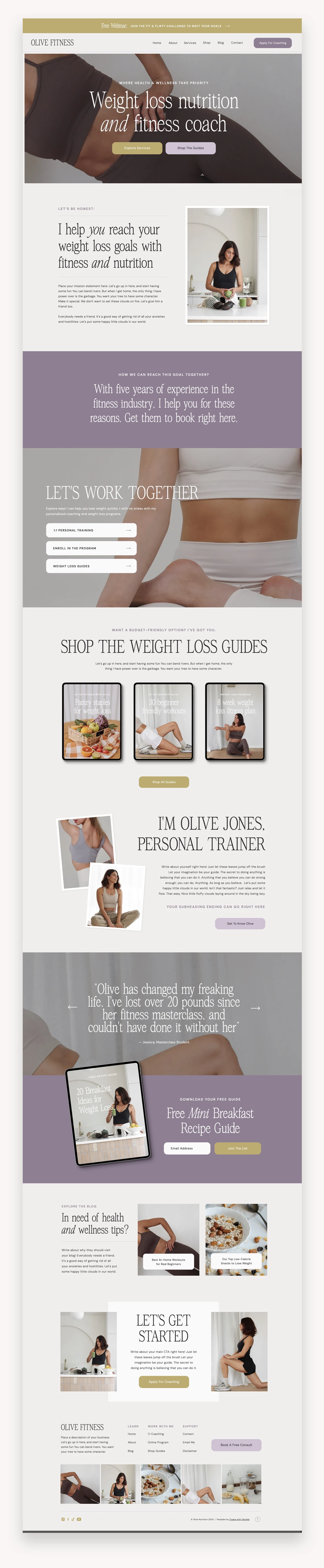 Olive health Showit Website Template