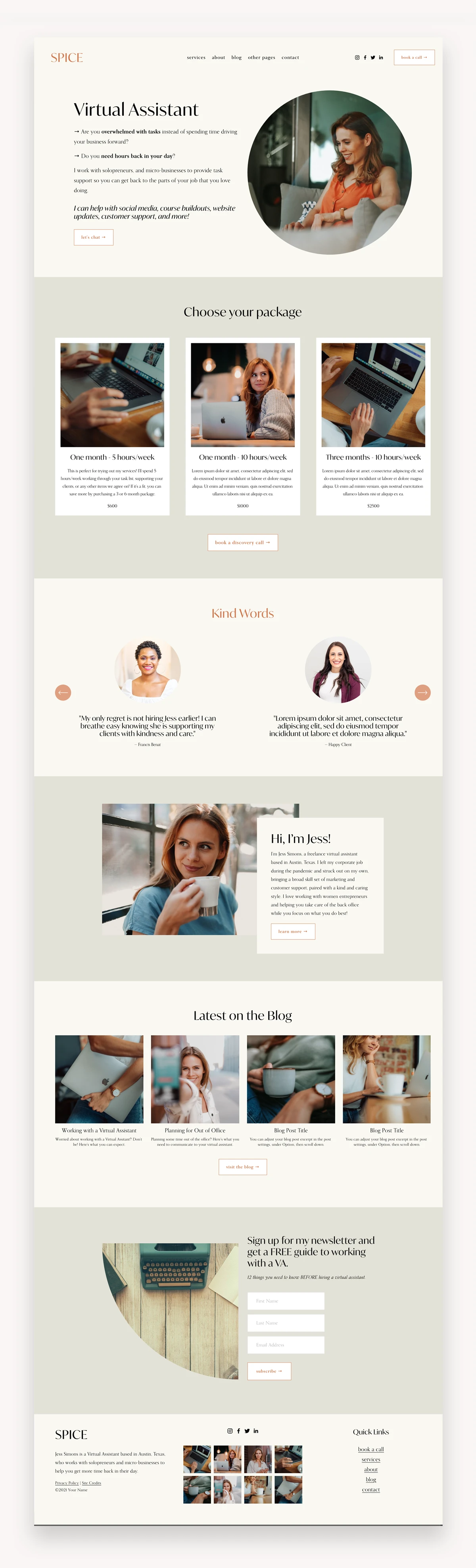 Spice Virtual Assistant Squarespace Template