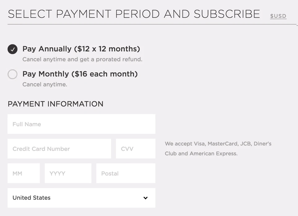 select payment period and subscribe