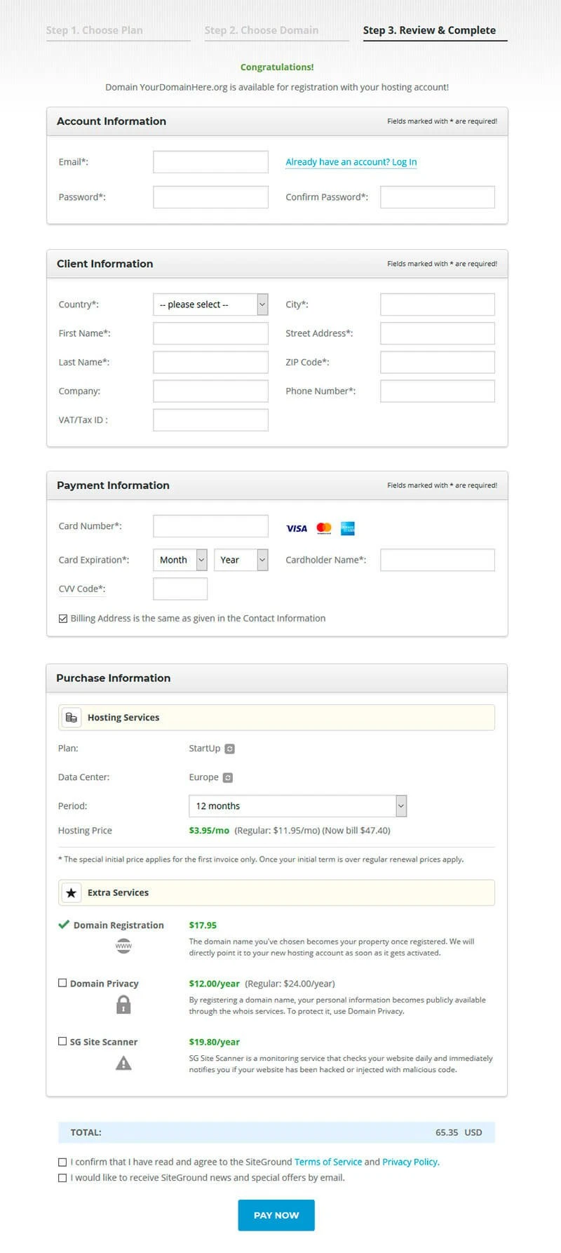 create siteground account step 4